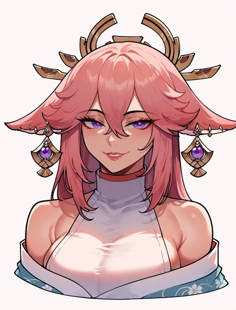 a drawing of a woman with pink hair and a crown on her head