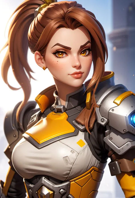 Brigitte from Overwatch, a sexy, seductive, fierce, blowing you a kiss, high-detail, high-quality, masterpiece