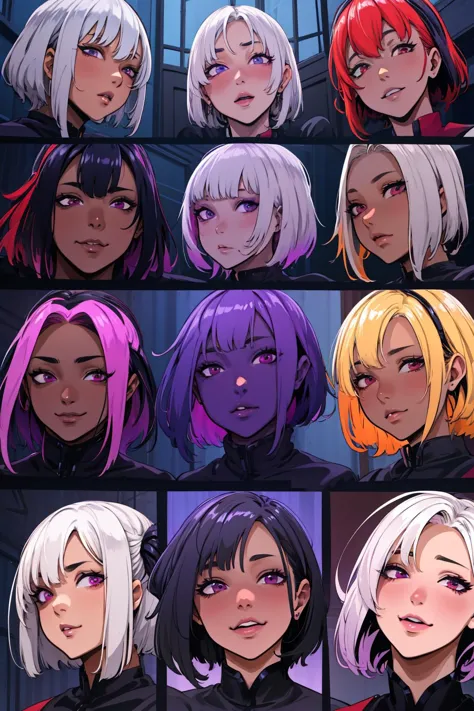 a bunch of different colored hair styles with different eyes