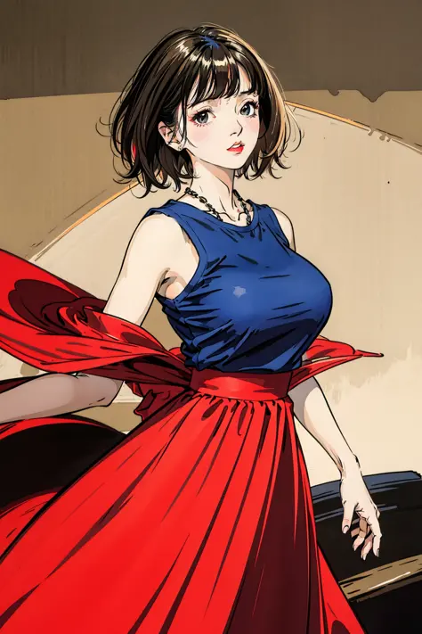 parameters

masterpiece,best quality,ultra-detailed,

1girl,two-tone,pixie cut,large breasts,long skirt,