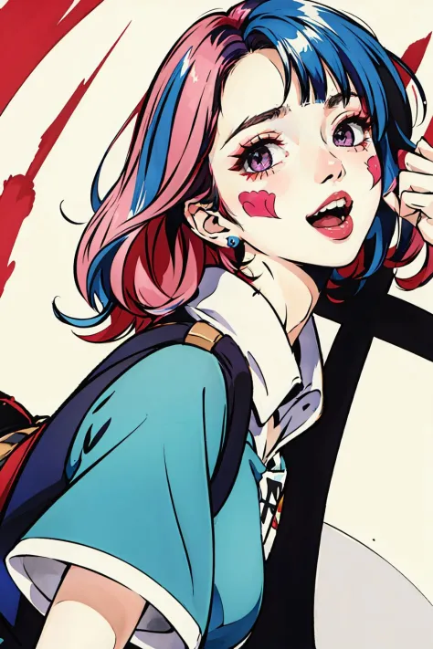 1girl,photorealistic,naughty face, multicolored hair, pink hair, blue hair,  rolling_eyes, cross-eyed, ahegao, open mouth, evil smile, <lora:IcfgirlLora_v40:0.7>