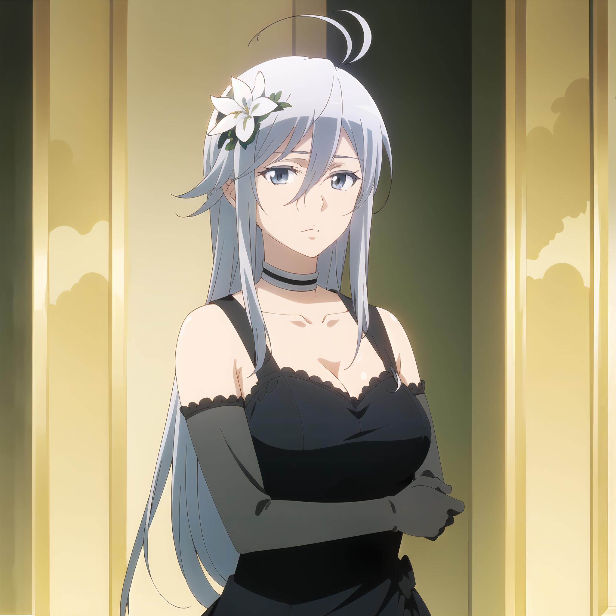 Anime girl with long hair and a black dress standing in front of a mirror -  SeaArt AI