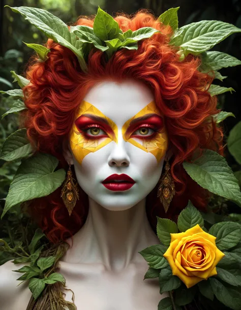 a close up of a woman with a flower in her hair