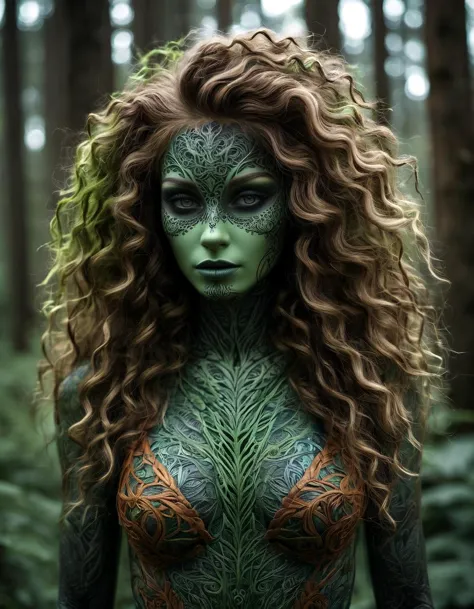 a woman with green paint and a body painted like a woman