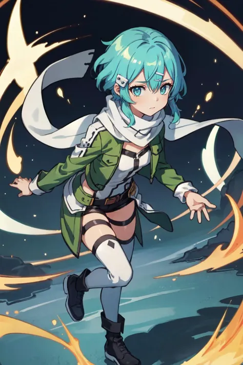 a cartoon image of a woman with blue hair and a green jacket