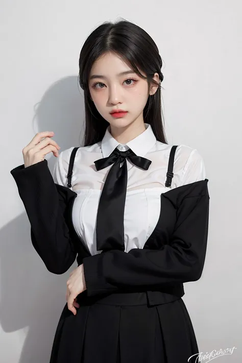 1girl, black  random formal attire, white background,   <lora:bllncp-04:1>