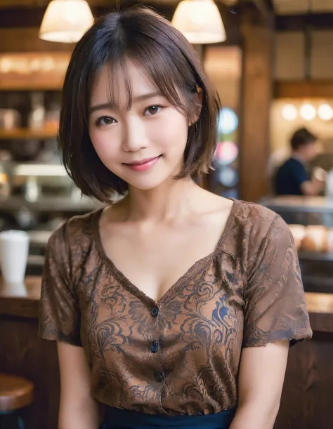 japanese woman, realskin, (archaic smile:1.2),(soft light:1.8),(Global Illumination), (bright:1.6),
(high resolution detail of human skin texture), (rough skin:1.4),(Uneven skin tone:1.6),
navy Damask Shirt Dress in coffee shop,
(bob hair), (thigh focus)
<lora:ayame_LoRA_sdxl_v20b:0.8>