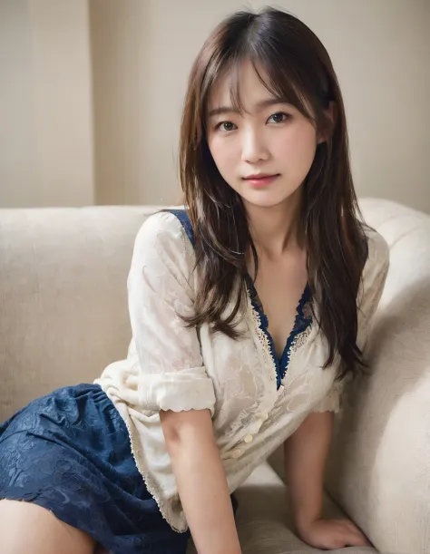 japanese woman, realskin, (archaic smile:0.5),(soft light:1.8),(Global Illumination), (bright:1.6),
(high resolution detail of human skin texture), (rough skin:1.4),(Uneven skin tone:1.6),
navy Damask Shirt Dress in white room sit couch,
(long hair), (portrait)
<lora:ayame_LoRA_sdxl_v20b:0.8>