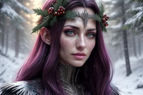 8k hi-Definition hyper realistic: high-res, hyper realistic: small/tint Christmas elf (female), pointed ears, glittery face, wea...