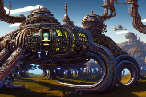 highly detailed vast psychedelic mechanical landscape, ((tensorfunk)), intricate details, 3d octane render, inspired by pepe larraz and federico pelat, dark fantasy, rtx on, steel, chrome