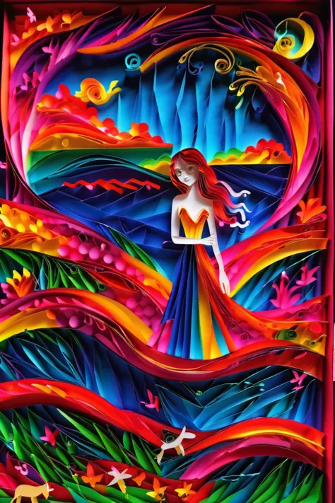 a paper cut of a woman in a colorful dress