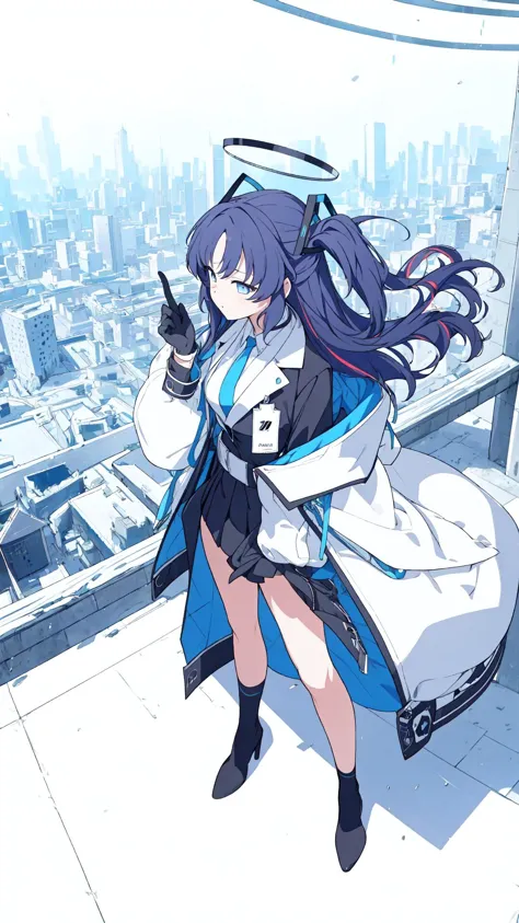 , (a girl standing, looking at outside),  full body, white background,<lora:BArtstyleV9b-CF-Lion-GC-LBW:0.6>, <lora:yuukaDefault:1:LBW=CHARA> , yuuka, formal, rooftop, blue sky, tall building, black gloves, formal, white jacket, off-shoulder jacket, multicolored jacket, black uniform, black jacket, black skirt, [thick thighs], looking away, (cityscape, modern city), <lora:[Con]standingFullBodyWithBackgroundStyle_v10Offset:1:LBW=BG>, (masterpiece, best quality:1.2)