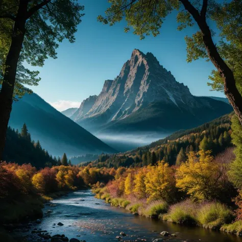 a view of a mountain range with a river in the foreground