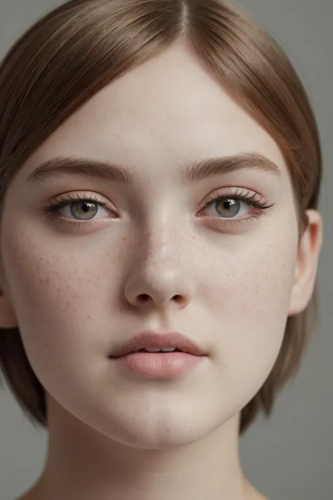 a close up of a woman with freckles on her face