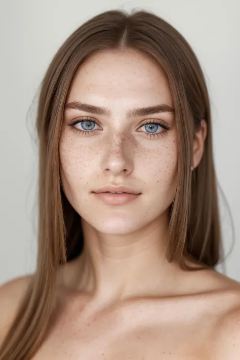 a photo of a 20 year old woman,  ((detailed face)), head, freckles, (detailed faces)