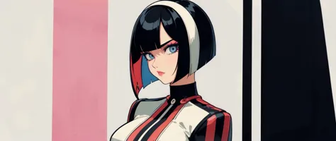 anime character with black hair and red and white striped outfit