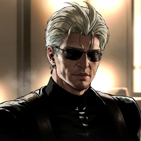 a close up of a man with sunglasses and a black jacket