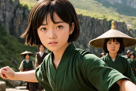 1girl, Avatar the last airbender, live-action, epic, earth kingdom, Toph Beifong, earthbending, 12 years old, motion, action, ci...