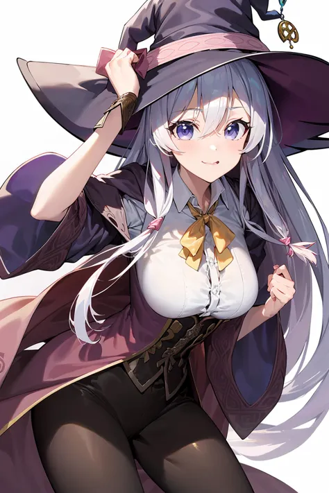 anime girl in a witch costume with a hat and a wand