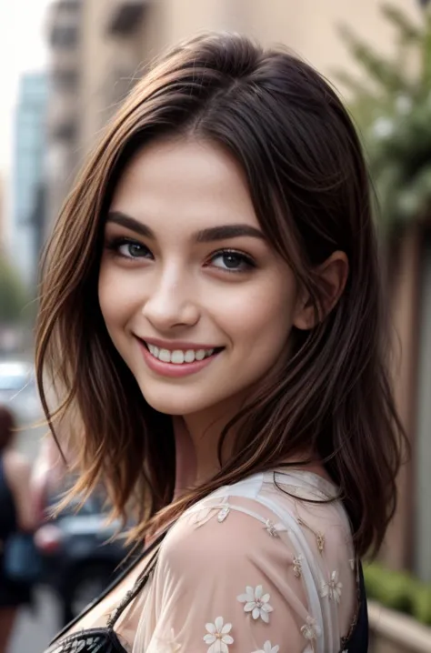 a close up of a woman with a smile on her face