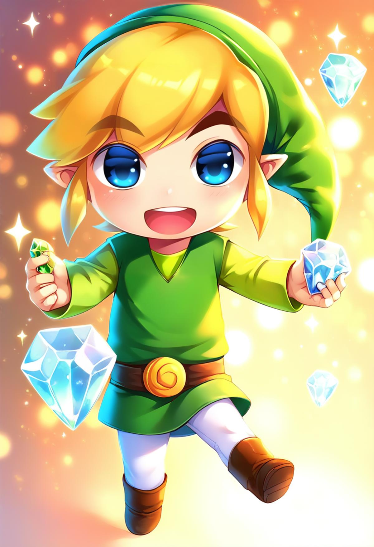 A chibi Link character from The Legend of Zelda, adventuring in a fantasy  landsc - SeaArt AI