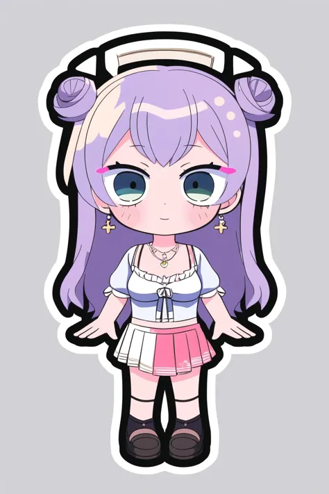 a cartoon girl with purple hair and a white dress