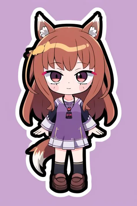 a cartoon girl with a cat ears and a purple dress