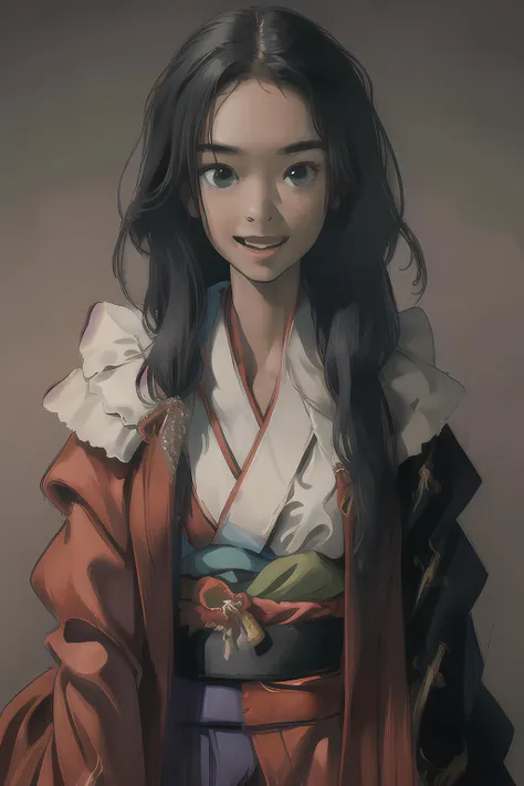 (masterpiece:1.4), (best quality:1.4), (high resolution:1.4), dark skin,
1girl, solo, portrait, vaiana, (kimono:1.3), :D
 <lora:darkRedVampire_v10:1>