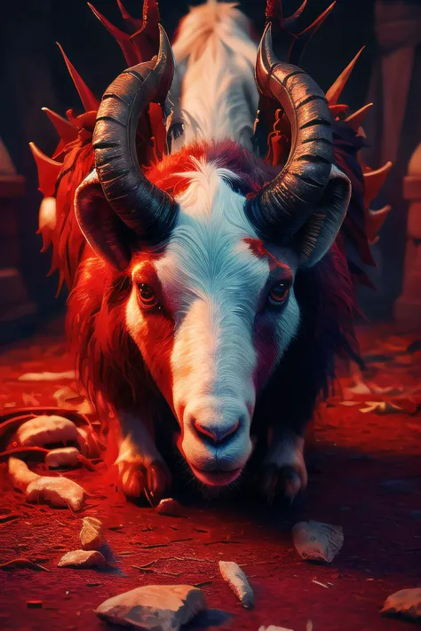 there is a goat with horns and horns on its head