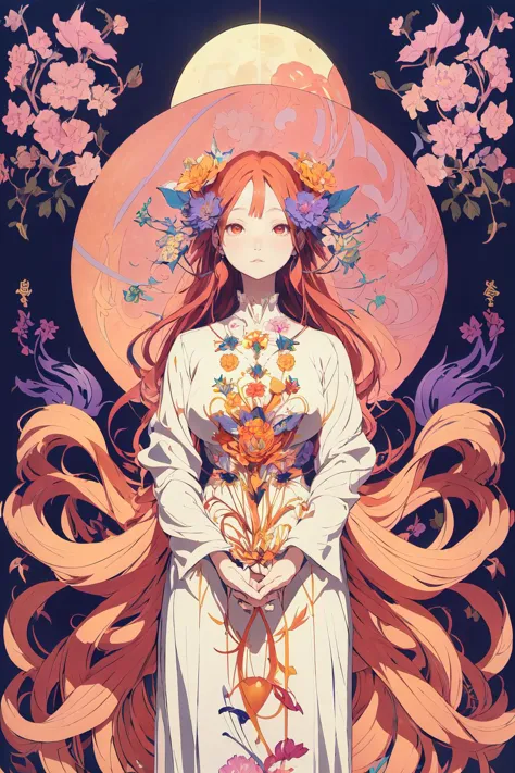 woman 
 in Surreal artisanal flower made entirely of Sun and Moon, highly detailed, fairytale, Miho Hirano, Victo Ngai, Kilian Eng, James Jean, Takato Yamamoto,  
intricate delicate carvings 
 ( masterpiece,    ) (best quality)