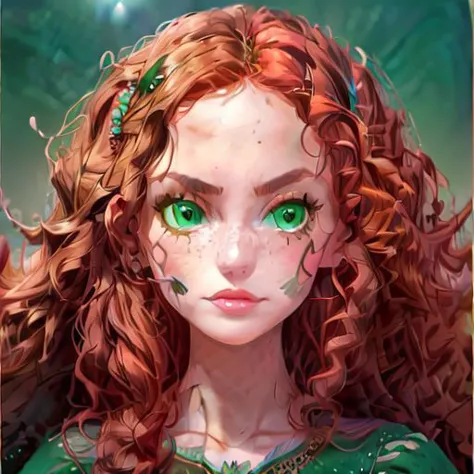 character: Merida, good quality, disney style, red hair, (perfect_face), ((stone throne)), (stone castle), cold light, moonlight...