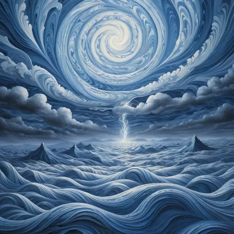 a painting of a large spiral shaped sky over a body of water