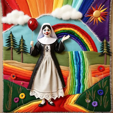 cs-l3ath3r, beautiful austrian nun and clown beside a rainbow waterfall