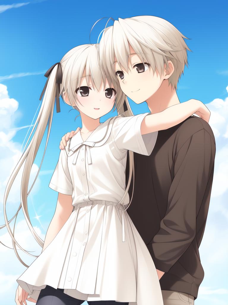 Anime couple hugging in the sky - SeaArt AI