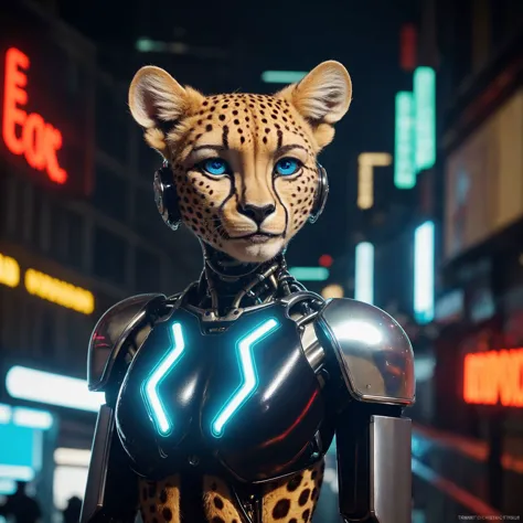 a close up of a person in a leopard costume with a neon light