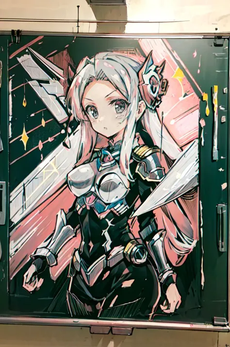 anime - themed refrigerator with a painting of a woman holding a sword