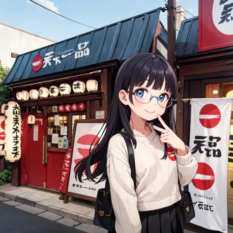 best quality, ultra-detailed, illustration,
1girl, glasses, black hair, long hair, happy, smile, looking at viewer, standing, solo focus, ribbed sweater, skirt, handbag,
tenkaippin, poster (object), outdoors, tree, road, street, shop, sign, storefront, lantern, building, paper lantern, banner, pavement, real world location, day, plant,
<lora:tenkaippin_SD15_V2:0.8>