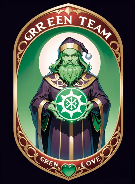 a green team logo with a man holding a green star