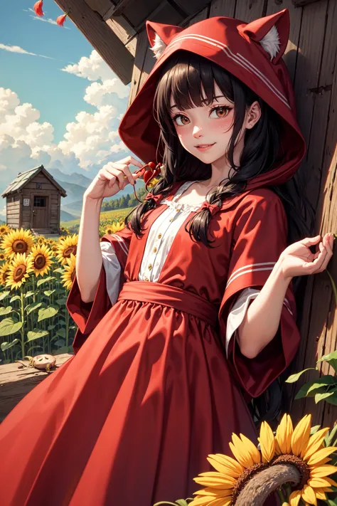 Masterpiece, Best Quality, Fairy Tale( (Big Wolf in Little Red Riding Hood: 1.4)), Sinister Bad Smile, Hat, Hairpin, Long Hair, ...
