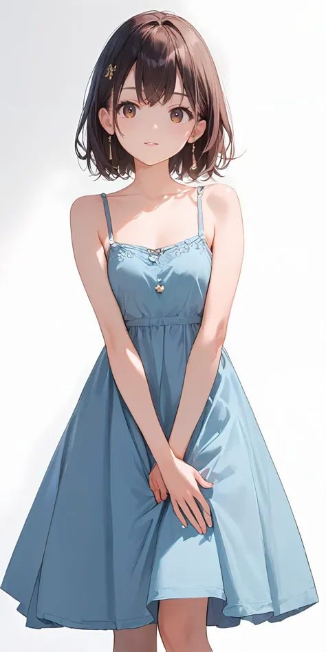 anime girl in blue dress with short hair and a flower in her hair