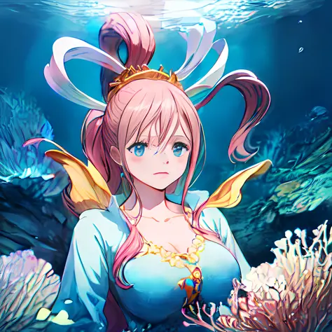 shirahoshi, mermaid, scales of fish, <lora:shirahoshi_v1-000003:1>, (underwater:1.2),detailed face,, (masterpiece:1.2), highres,...