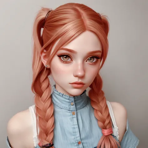 (trompe-l'oeil style, illusion, realistic, highly detailed:1.15), <lora:sd15_LiluCinnamon_locon_24_v1-000016:.9> LiluCinnamon, focus on eyes, close up on face, light salmon color hair styled as braided ponytail hair, desaturated grunge filter