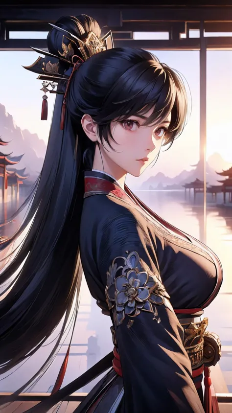 (High Quality:1.4), (Best Quality:1.4), (masterpiece:1.4), official art, official wallpaper, 4k textures, 
Woman, black hair, ((...