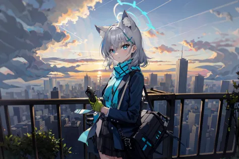 (masterpiece:1.2), best quality,PIXIV,Shiroko,
1girl, shiroko (blue archive), weapon, rifle, animal ears, gun, solo, assault rifle, scarf, gloves, blue eyes, outdoors, halo, sig sauer, jacket, hair ornament, looking at viewer, green gloves, cityscape, anim...