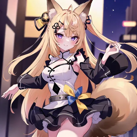 anime girl with long hair and a cat ears in a dress