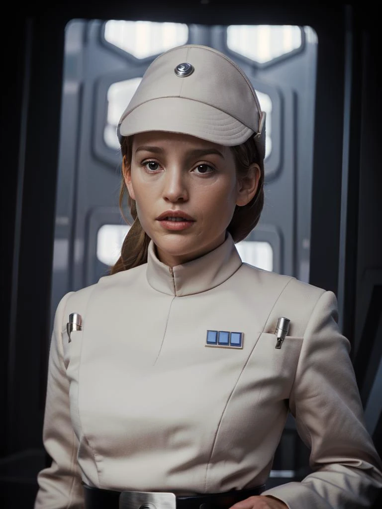 broc-piperperabo in white imperialofficer uniform ,in the death star, hat. looking at the viewer. PA7_Photo