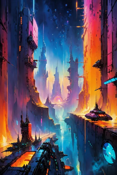 a futuristic city with a futuristic sky and a river