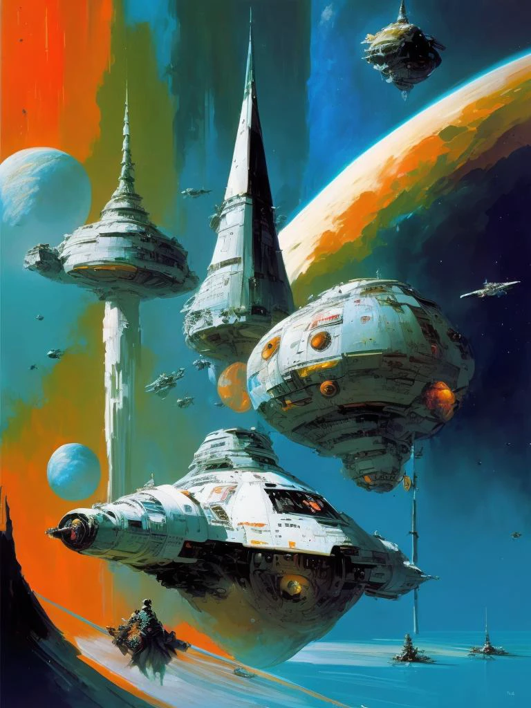 par John Berkey station spatiale DS9, Star Trek, Espace profond neuf, flottant dans l&#39;espace, trou de ver, Bill Sienkiewicz,