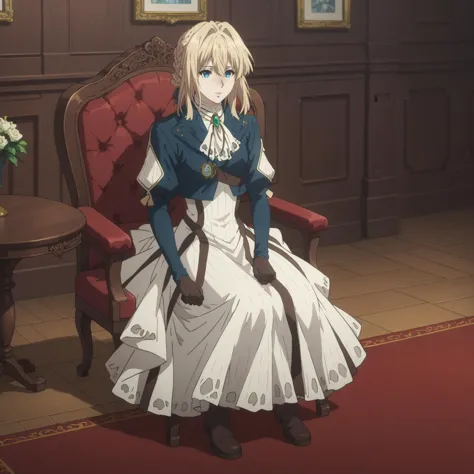 anime image of a woman sitting in a chair in a room