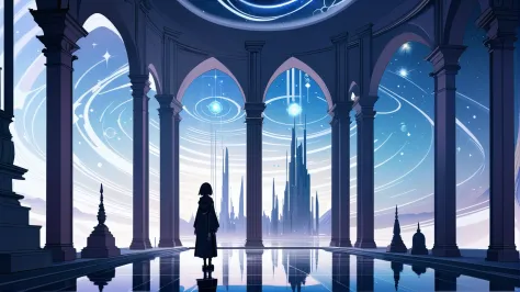 stylized anime digital painting, Occult morning, architecture, "at the Transparent Astronomic infinity"